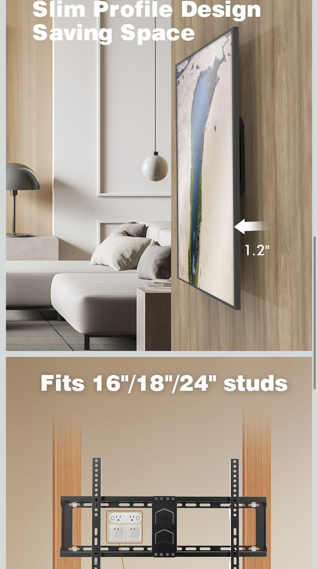 TV Wall Mount for Most 37-82 Inch, Low Profile Tilt Wall Mount TV Bracket for Flat/Curved TVs with Max VESA 600x400mm, Fits 16"-24" Studs Up to 132 lb