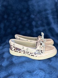 Sperry Top Siders Brown Leather Leopard Print Boat Shoes Size 5.5 Womens