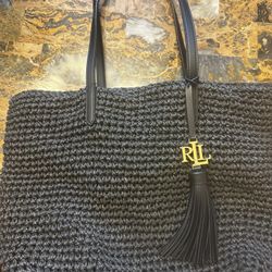 Like New Black Ralph Lauren Straw Tote