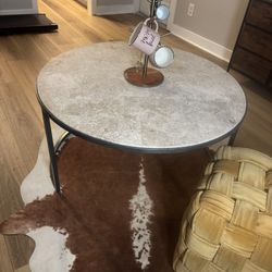 Vintage Half-Moon Travertine Console Table