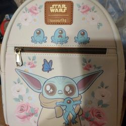 Loungefly Star Wars The Mandalorian Grogu With Frogs & Flowers Mini Backpack New