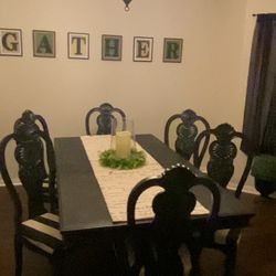 Solid Wood Dining Table w/ 6 Chairs