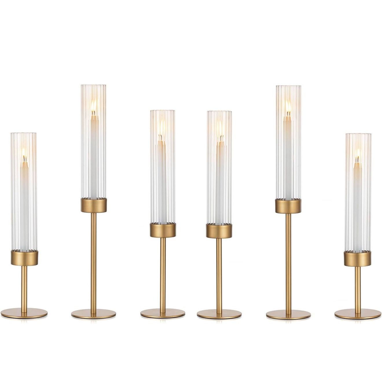 Gold Taper Candle Holders Set of 6 