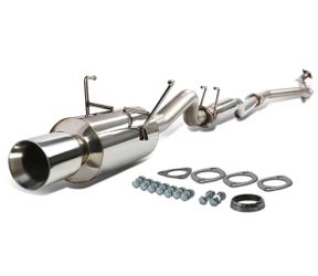 Full Catback Exhaust System 4 in. OD Double Walled Muffler Tip 2001-2005 Honda Civic DX/GX/LX/HX