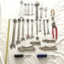 Great Condition, Mechanics, Hand Tools. Assorted Hand, Wrenches, Vice Clamps, And Crescent, Wrenches And Other Tools.