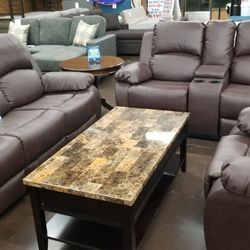 Brown Leather Reclining Sofa Loveseat And Chair
