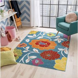 WELL WOVEN STARBRIGHT DAISY FLOWERS MODERN FLORAL BLUE 5' X 7' KIDS AREA RUG Previous Next1 2