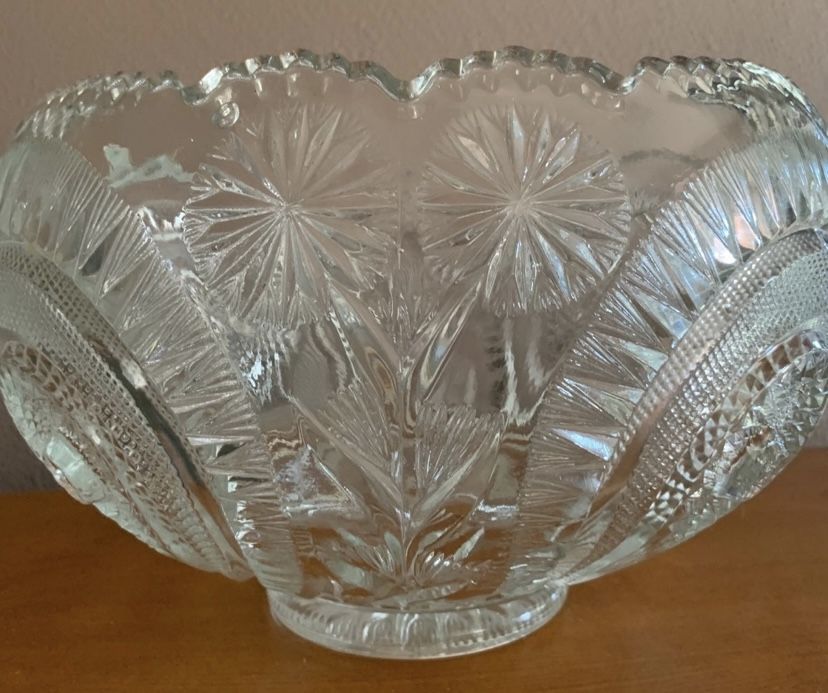 Vintage LE Smith Glass Company Pinwheels and Stars Punchbowl w/ Ladle & Cups