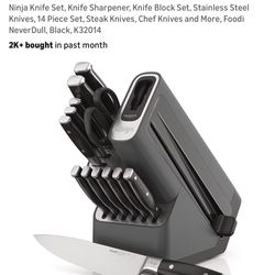 Ninja Knife Set, Knife Sharpener, Knife Block Set, Stainless Steel Knives, 14 Piece Set, Steak Knives, Chef Knives and More, Foodi NeverDull, Black, K