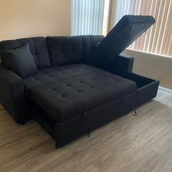 Black Pull Out Bed Sectional ‼️new In Stock ‼️