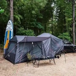 TESLA.  AC  Pop-Up SUV Tent w. Awning for Car Camping, Connects to Tesla Tailgate for Air-Conditioning, Sleeps 6 Adults, 10'x8.2' 