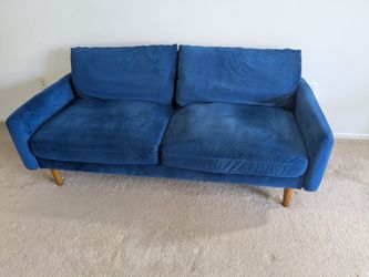 Blue Velvet Mid-Century Modern Loveseat Sofa