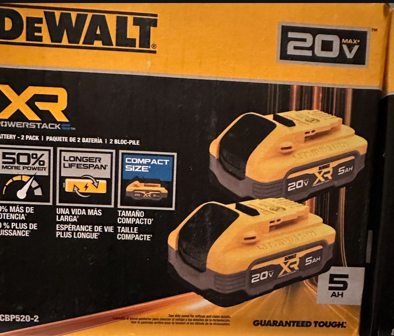 DEWALT POWERSTACK 20V Lithium-Ion 5.0Ah  (2 Packer)  DCBP520-2