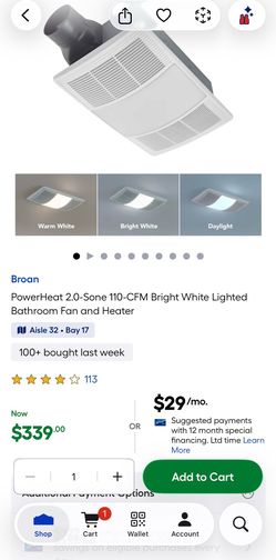 Broan PowerHeat 2.0-Sone 110-CFM Bright White Lighted Bathroom Fan and Heater