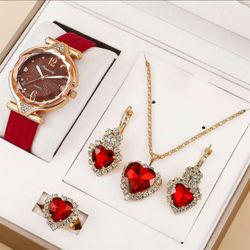 Watch Set For Ladies...open Size Ring And 18in Chain..description In Last Photo