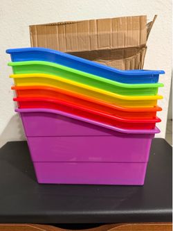 Set of 6 Durable Book and Binder Storage Bins – Classroom File & Book Boxes, Plastic Upright Book Organizers and File Holders for Office and Classroom