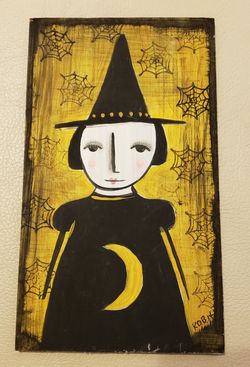 Witch Painting with Moon on Her Dress