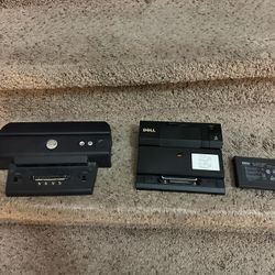 2 Dell Docking Station Port Extenders and 1 Laptop Battery