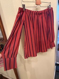Sweet Wanderer Women Orange Black Striped Off-The-Shoulder Blouse Size Small