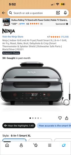 Ninja Foodi Smart XL 6-in-1 Indoor Grill & Air Fryer (FG551) – Excellent Condition