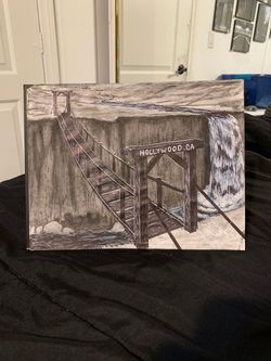 Bridge waterfall painting
