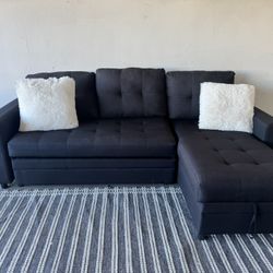 Black Sectional Sofa Couch Sala Pull Out Bed 