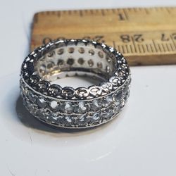 Wedding / 925 Sterling Silver Ring Eternity/ Infinity Round Aquamarine Gemstone Jewelry Size 7, New ,