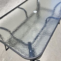(New) $80 Rectangular 59x36x28” Outdoor Patio Metal Table Tempered Glass w/ Umbrella Hole