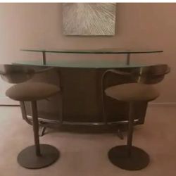 Modern Bar Set And Custom Leather Stools 