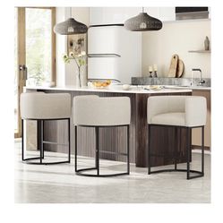 Beige Counter Top Chairs - Set Of 3