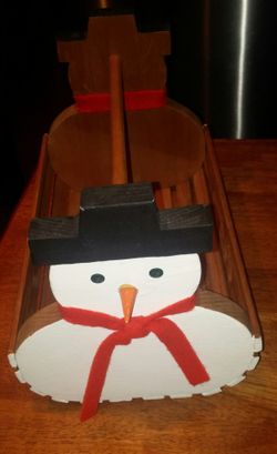 Handcrafted Wooden Snowman Slatted Basket W/Dowel Handle