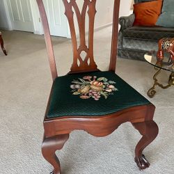 Antique Chippendale (Repro) Mahogany Chair with Ball and Claw Feet & Needlepoint