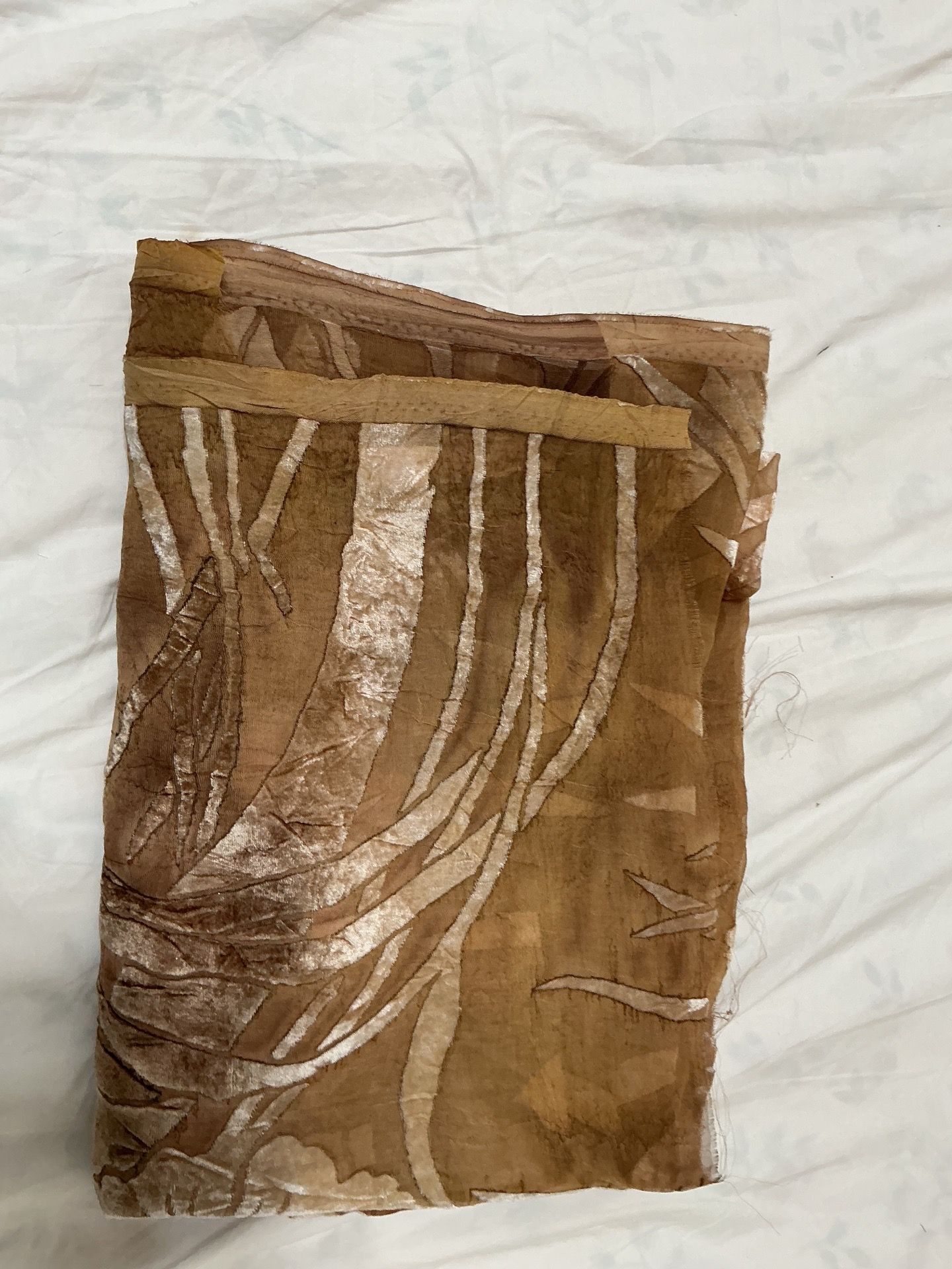 2 yds x 56”Brown Tan Floral Velvet chiffon Fabric