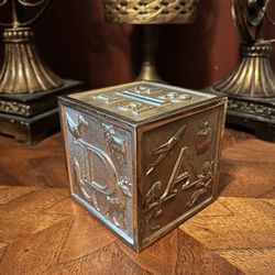 Vintage Leonard Alphabet Block Coin Bank Silverplate