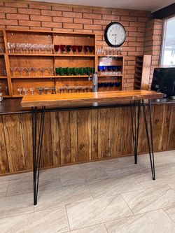 Wood bar, top table! Live edge and hairpin leg bar table!