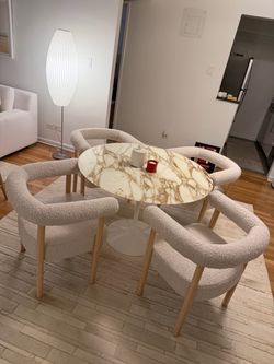 Set of 4 barrel boucle dining chairs