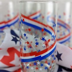 Set Of Five Vintage Libbey Glasses Lrs142 Stars And Stripes Red White Blue