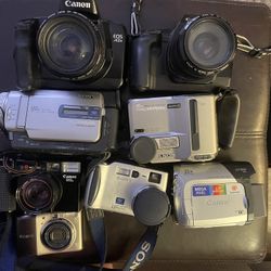 Sony Canon Camera Collection EOS 650 A2e Handycam Cyber Shot Carl Zeiss AF ML Powershot ZR MiniDV 
