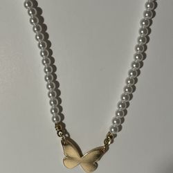 H&M Pearl And Gold Butterfly Necklace