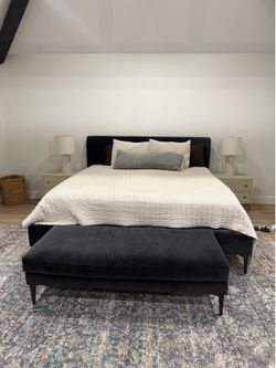 West Elm Andes King Bed Frame & Matching Bench Set - Premium Astor Velvet