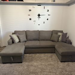 Gray Sectional And Sleeper Combo