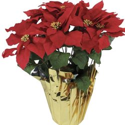 Northlight - 21" Red Artificial Christmas Poinsettia with Gold Wrapped Pot