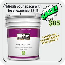 5 Gallon,, Eggshell Paint+ Primer Very Lite Gray 