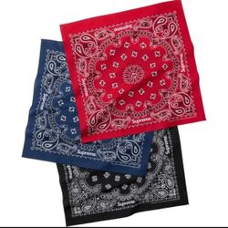 Supreme Bandanas. Pack Of 3. Black. Blue. Red