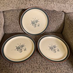 Set of 3 Noritake Stoneware 8344 PLEASURE Dinner Plates 10 5/8” Made in Japan