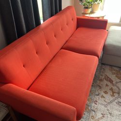 Red Sofa Couch Mid Century 
