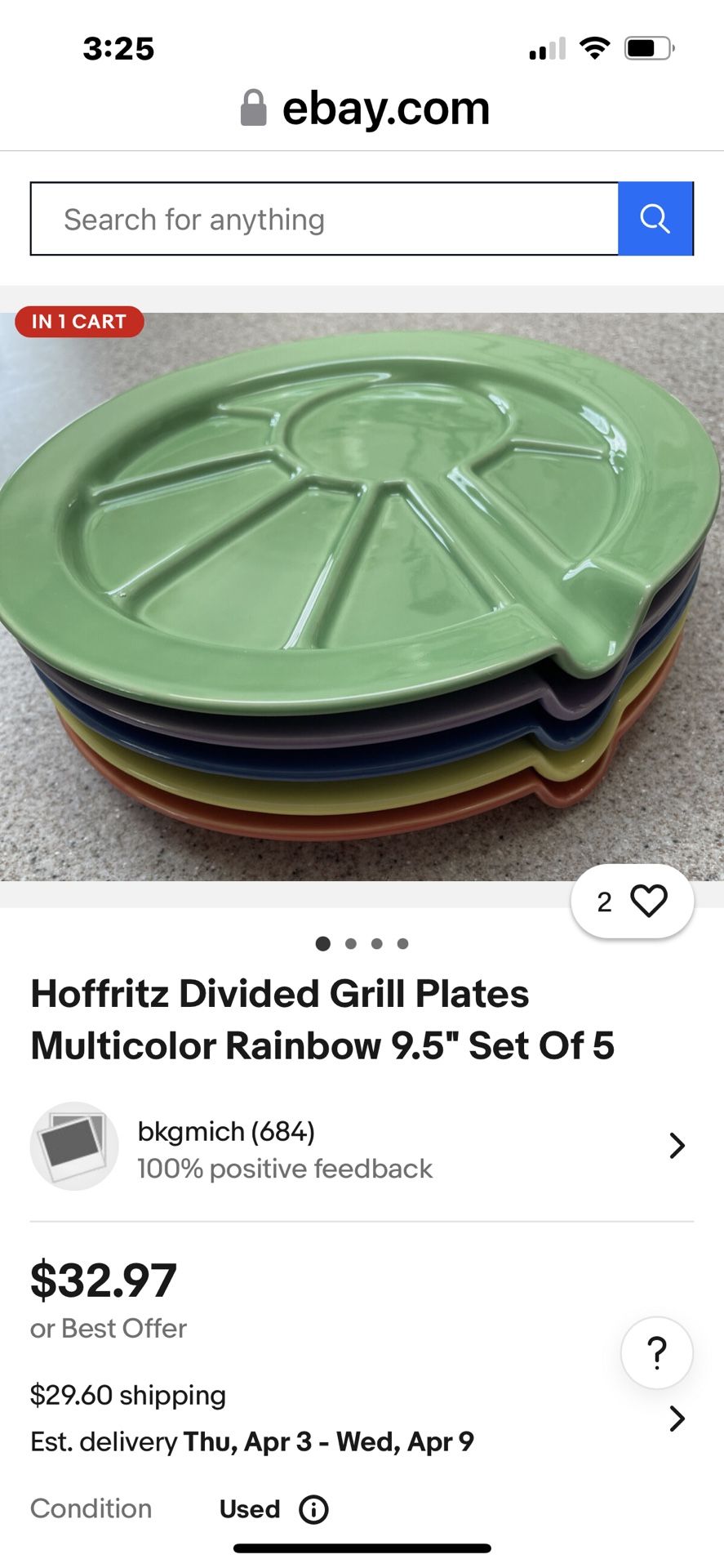 Vintage Five Hoffritz Divided Grill Plates