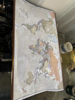 Large World Map Poster with Wooden Edges