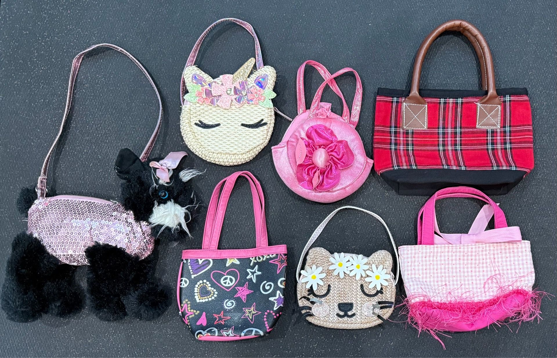 Lot of 7 Girls’ Novelty & Mini Purses – Unicorn, Dog, Straw Bags & More