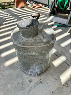 Antique 5 Gallon Wood Bottom Oil Can - Vintage Galvanized Metal Collectible